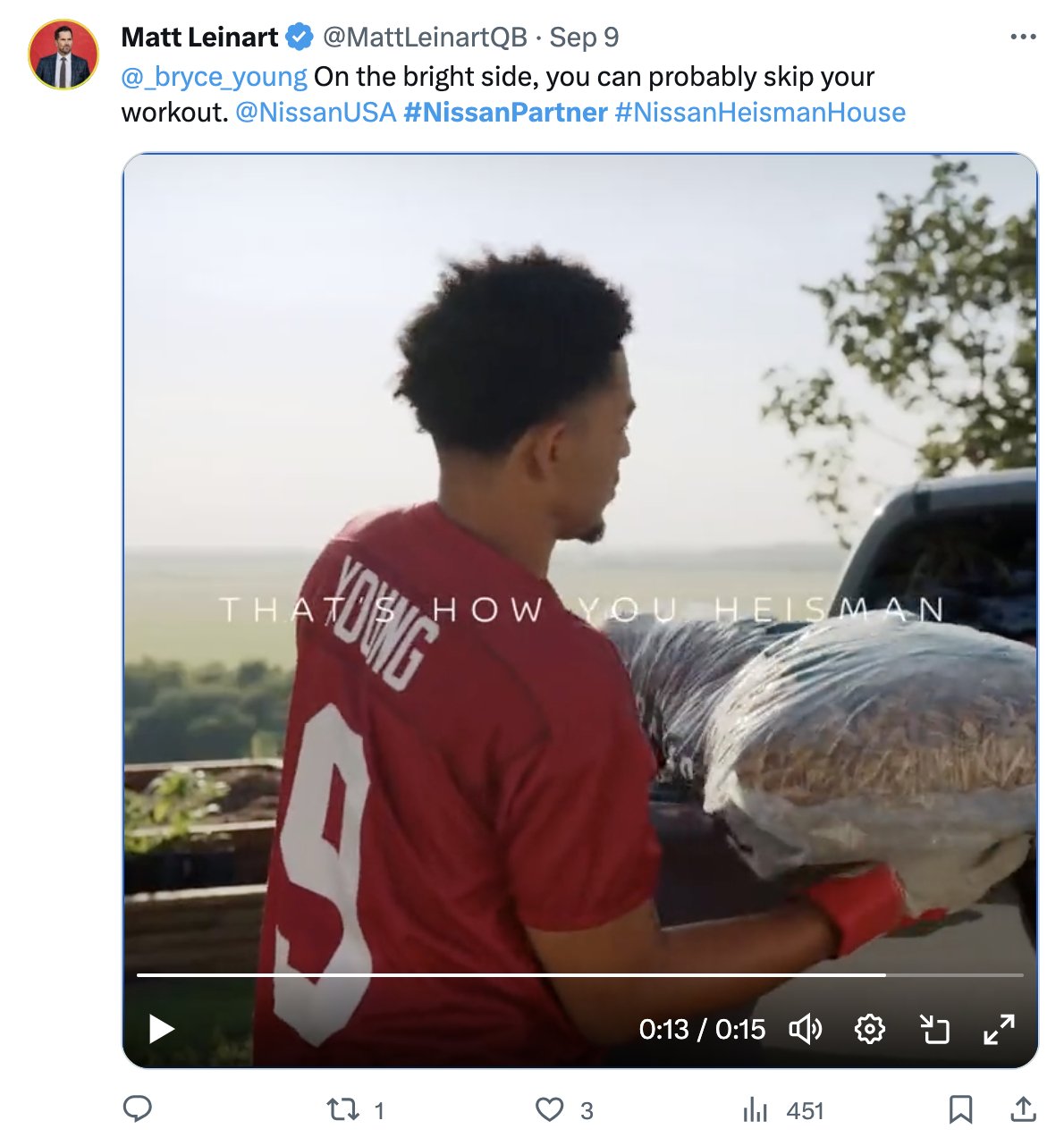 Matt Leinart tweet about Bryce Young yard sale