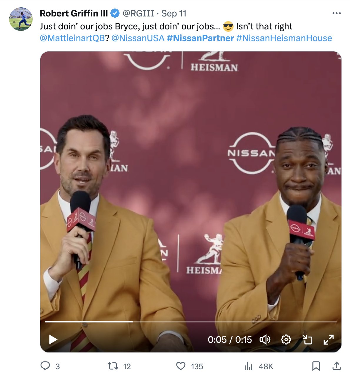 Robert Griffin III tweet to Bryce Young