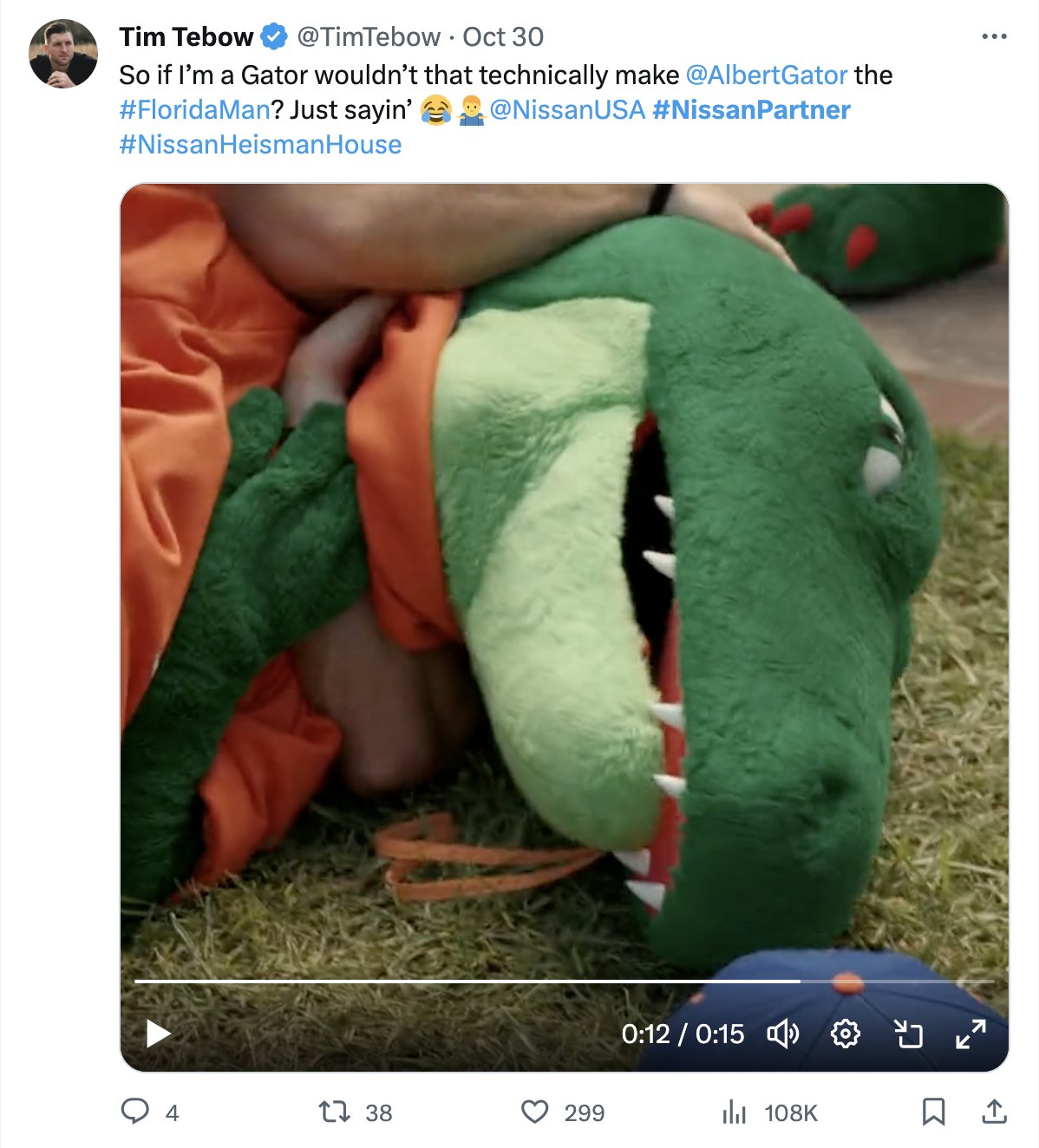 Tim Tebow tweet about Albert Gator