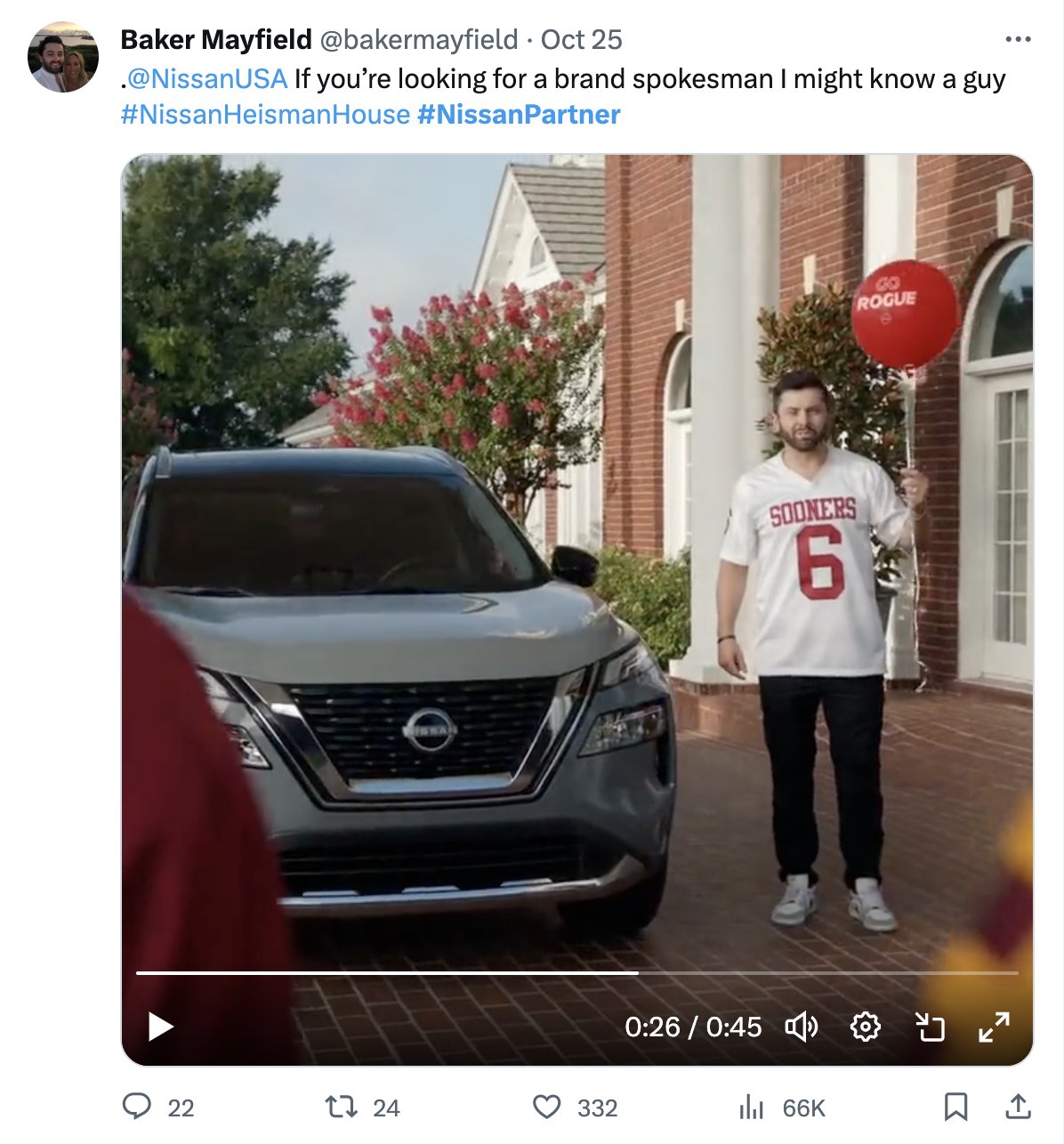 Baker Mayfield tweet to Nissan USA