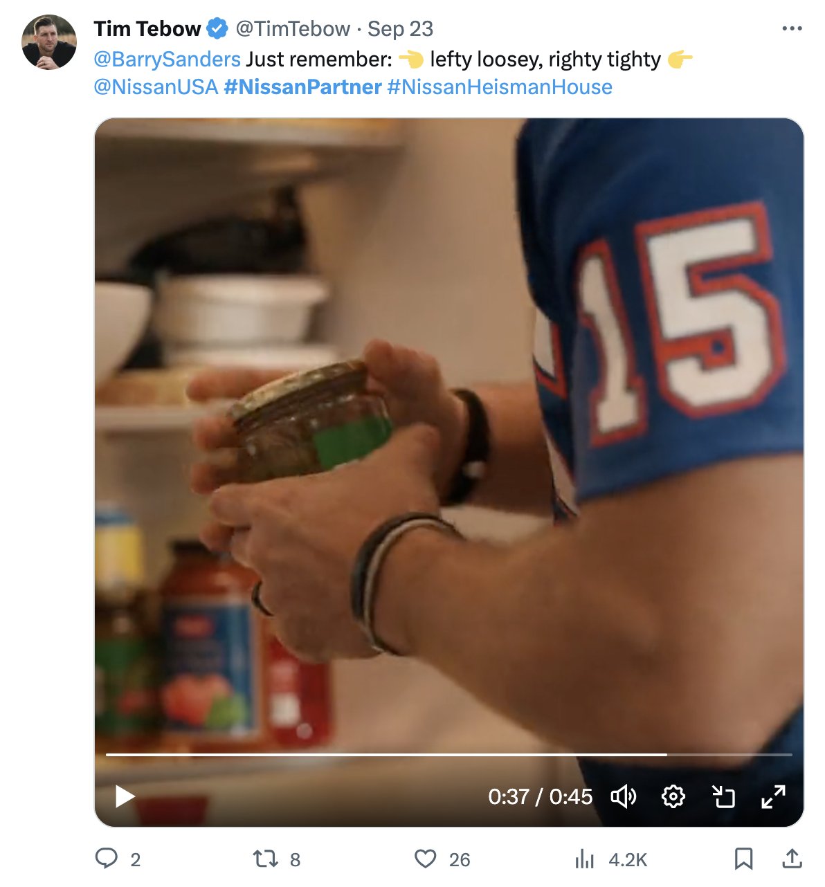 Tim Tebow tweet to Barry Sanders