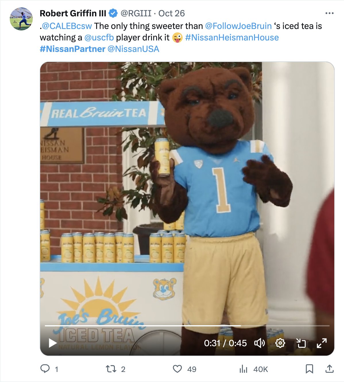 Robert Griffin III tweet about Joe Bruin iced tea