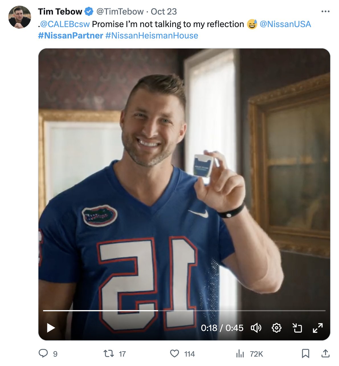 Tim Tebow tweet about reflection