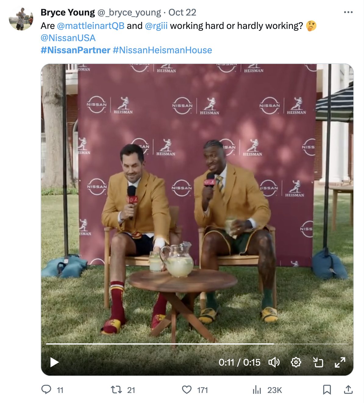 Bryce Young tweet about Matt Leinart and RGIII