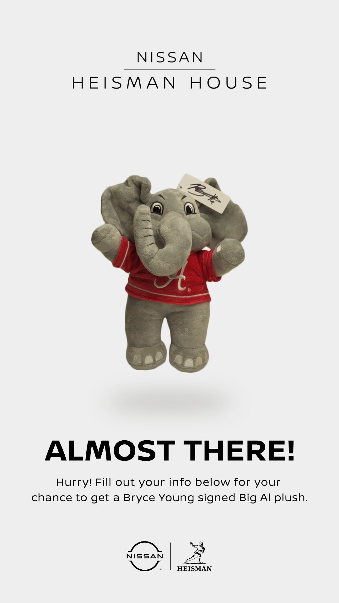 Almost There - Bryce Young signed Big Al plush giveaway