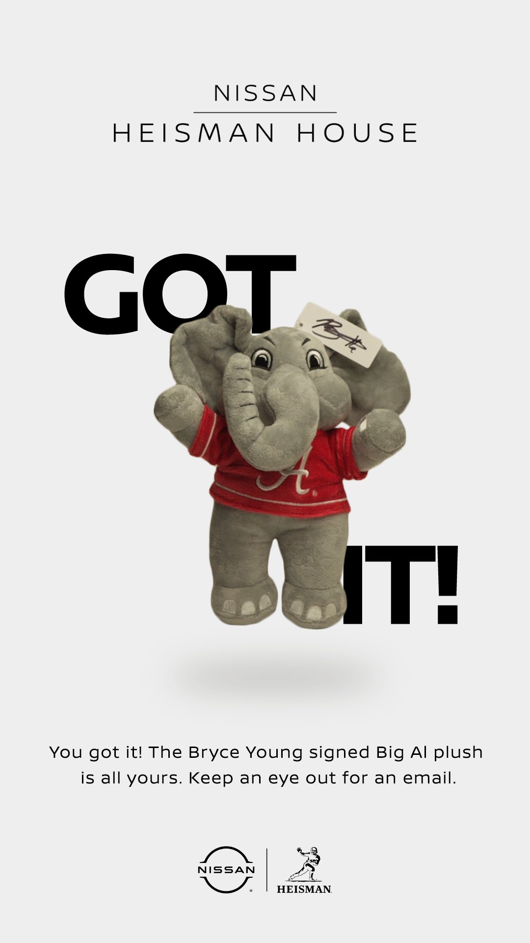 Got It - Bryce Young signed Big Al plush giveaway