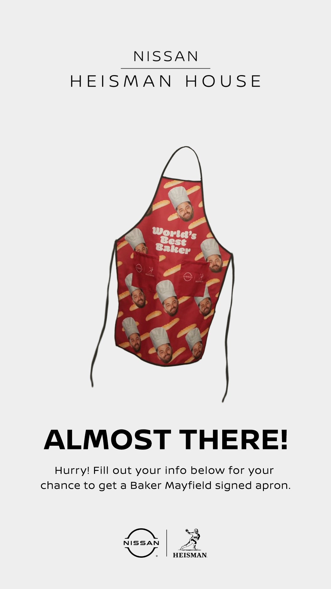Almost There - Baker Mayfield signed apron giveaway