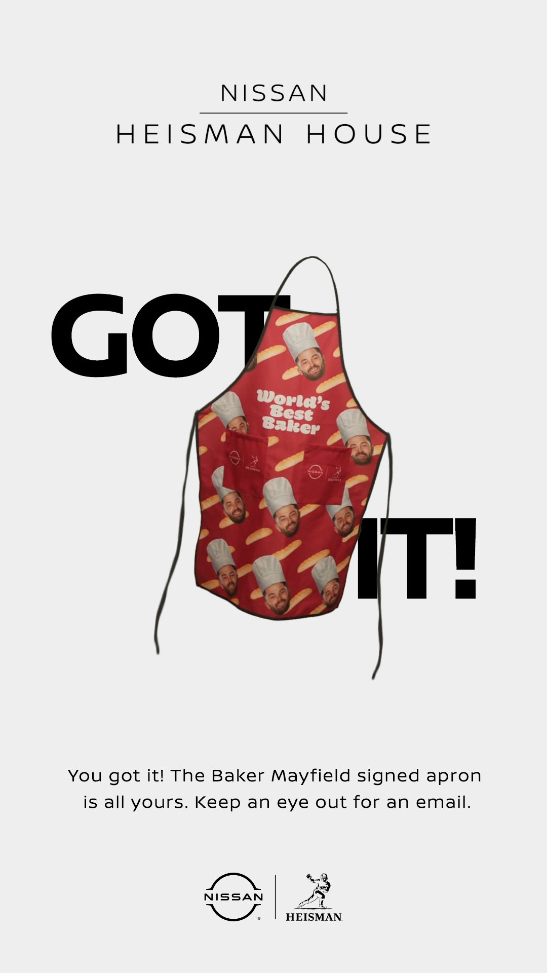 Got It - Baker Mayfield signed apron giveaway